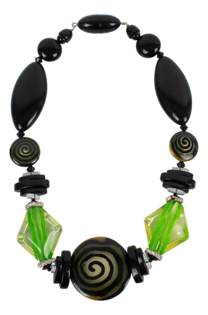 Angela Caputi Black and Green Resin Beaded Choker Necklace