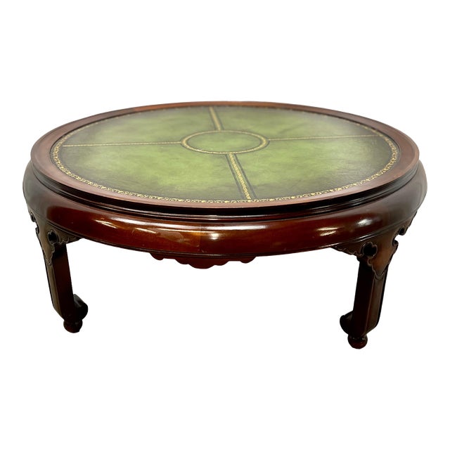 Vintage Chinoiserie Style Mahogany Leather Top Coffee Table Chairish