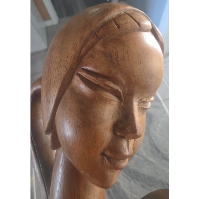 Mid-Century Modern Vintage MCM Teak Wood Sculpture Female Bust Attributed to Filipino Artist Jose P. Alcantara For Sale - Image 3 of 11