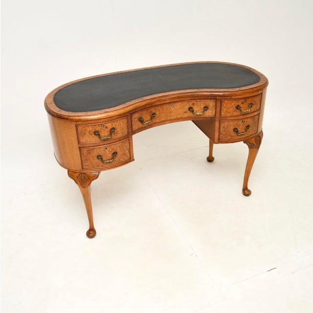Vintage Kidney Shaped Desk in Burr Walnut with Leather Top, 1920s For Sale - Image 12 of 12
