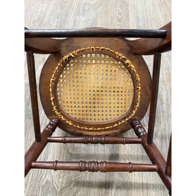 Antique Victorian Curved Ladder Back Hand Caned Armchairs - Pair For Sale - Image 10 of 11