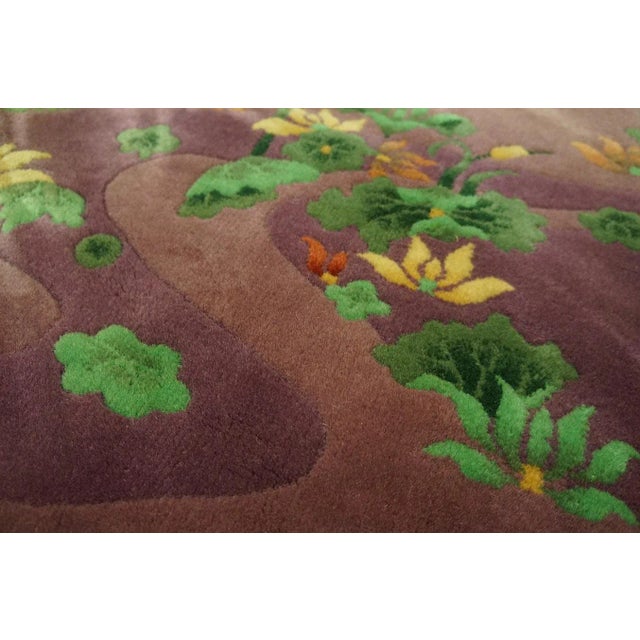 1920s Purple Floral Antqiue Pair of Chinese Art Deco Carpets 3' X 4'7" Knotted Wool Rugs For Sale In New York - Image 6 of 12