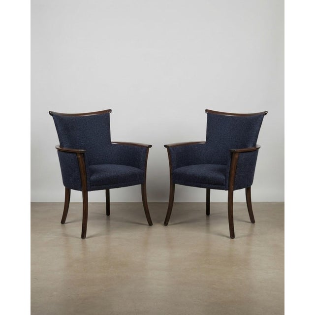 Wood Vintage Hungarian Lounge Chairs in Navy Bouclé with Wooden Frames, Set of 2 For Sale - Image 7 of 7