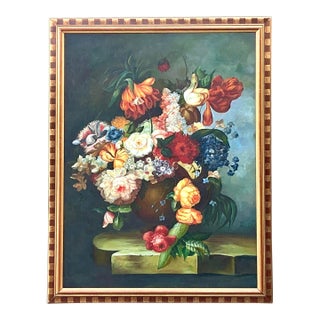 Vintage Regency Monumental Botanical Oil Painting on Canvas For Sale