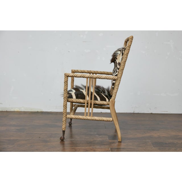 Late Victorian Oak Barley Twist Armchair with Zebra Hide, Ball and Claw Feet For Sale - Image 11 of 12
