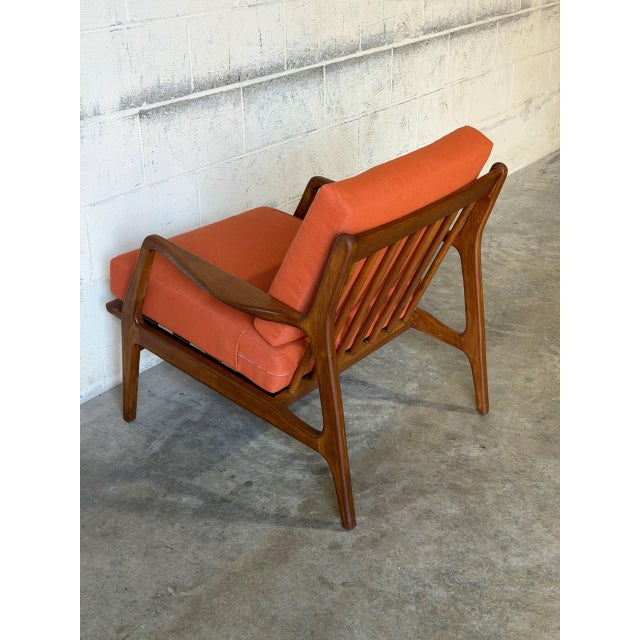 In Style of Ib Kofod-Larsen for Selig Teak Lounge Chair Newly Reupholstered Mid-Century Modern 1960s For Sale In Los Angeles - Image 6 of 12