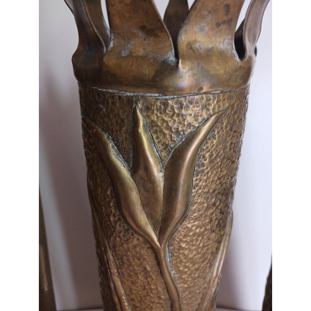 Antique French Ww1 Trench Art Vases Brass Set of 3 All Different For Sale - Image 4 of 12