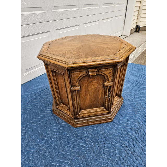 Brown Octagon Side Table Storage Cabinet For Sale - Image 8 of 12