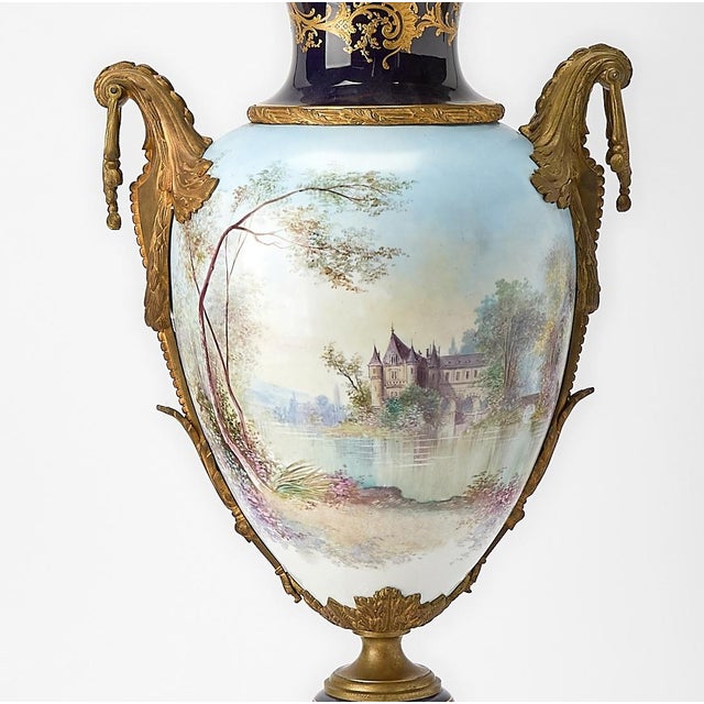 Late 19th Century Large 19th Century French Napoleon III Sèvres Style Porcelain Ormolu Mounted Urn For Sale - Image 5 of 12