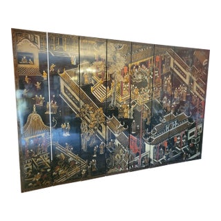 Coromandel Asian Lacquer 8 Panel Divider For Sale