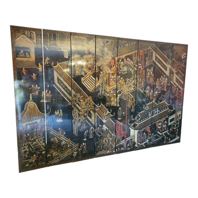 Coromandel Asian Lacquer 8 Panel Divider For Sale