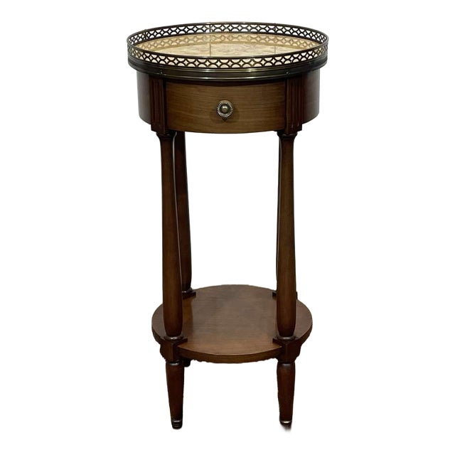 Round Side Table in Cherry Wood with Marble Top, 1970s For Sale