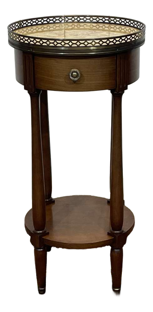 Round Side Table in Cherry Wood with Marble Top, 1970s