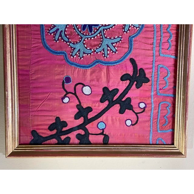 Pair of 19 Century Antique Silk Suzani Wall Hanging For Sale - Image 11 of 12