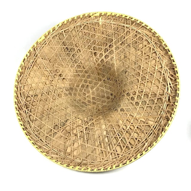 1990s Vintage Bamboo Rattan Woven Farmer Hat Wall Decoration For Sale - Image 5 of 7