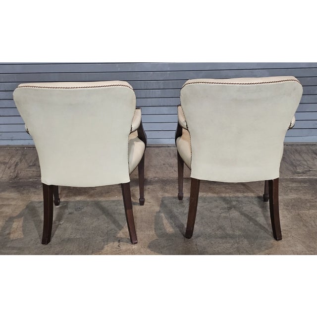 Wood Pair of Late 20th Century Hickory Chair Mahogany Tufted Yellow Leather Open Arm Chairs For Sale - Image 7 of 10