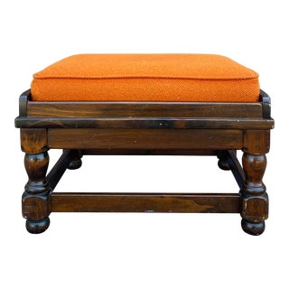 Viintage Ethan Allen Old Tavern Antiqued Pine Traditional Dark Brown and Orange Ottoman For Sale
