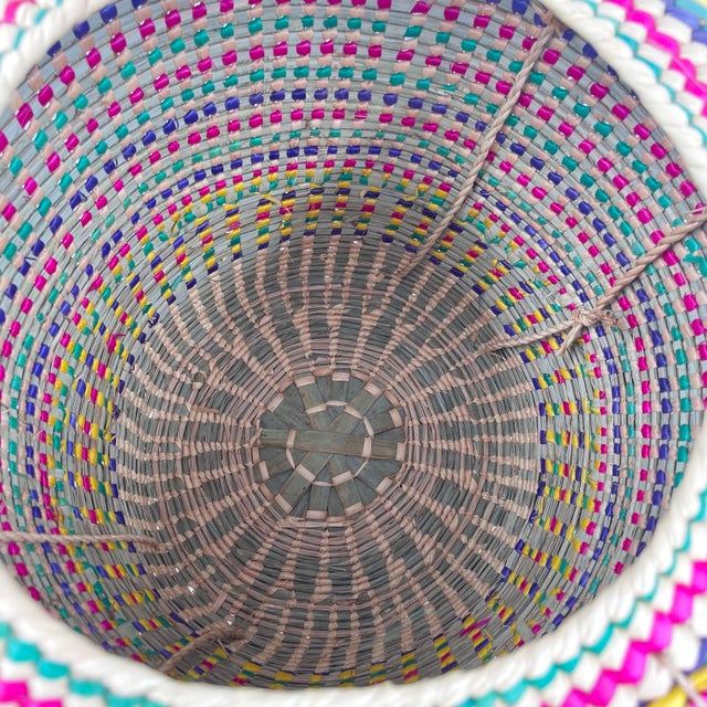 Textile Vintage Rainbow Seagrass Woven Basket: Extra Large Storage, Snake Charmer Basket For Sale - Image 7 of 12