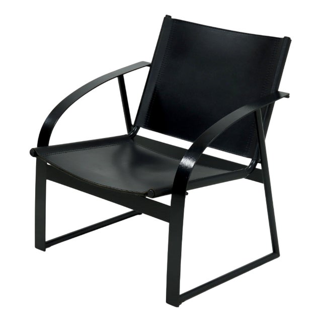 Postmodern Saddle Leather and Steel Lounge Chair, 1980s For Sale