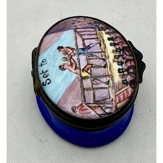French 19thC Samson Enamel Boxing “Set To” Patch Trinket Box For Sale - Image 3 of 9