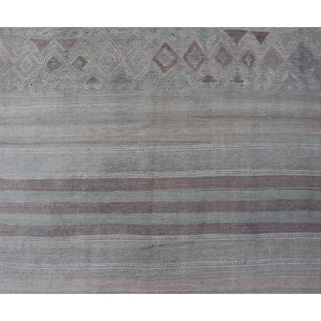 Vintage Turkish Gallery Kilim Runner With Creams, Soft Coral and Light Brown For Sale - Image 9 of 11