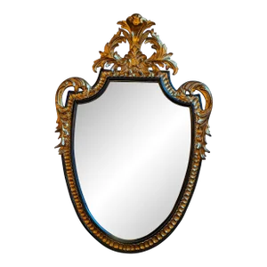 1950s Harrison & Gil Dauphine Giltwood Italian Rococo Mirror Carved Shield With Acanthus