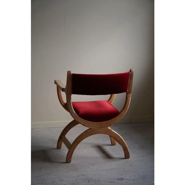 Mid-Century Armchair in Oak & Velvet Model Kurul attributed to Henning Kjærnulf, 1960s For Sale - Image 10 of 13