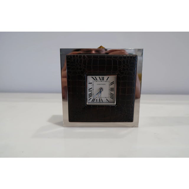 Metal Art Deco Style Stainless Steel Table Clock from Cartier For Sale - Image 7 of 8
