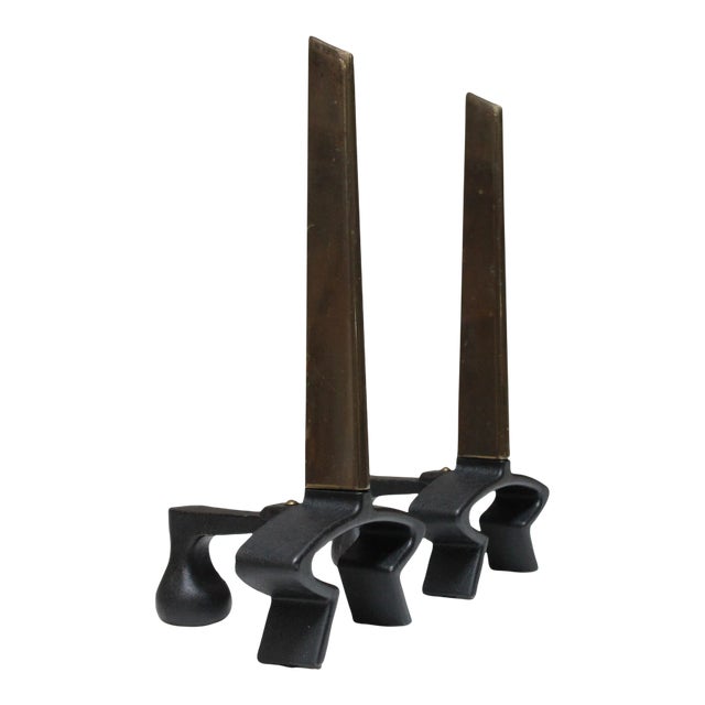 Vintage Patinated Brass Sculptural Andirons by Donald Deskey For Sale