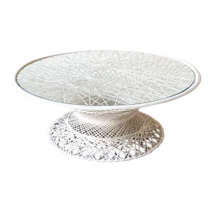 White Spun Fiberglass Glass Top Circular Coffee Table