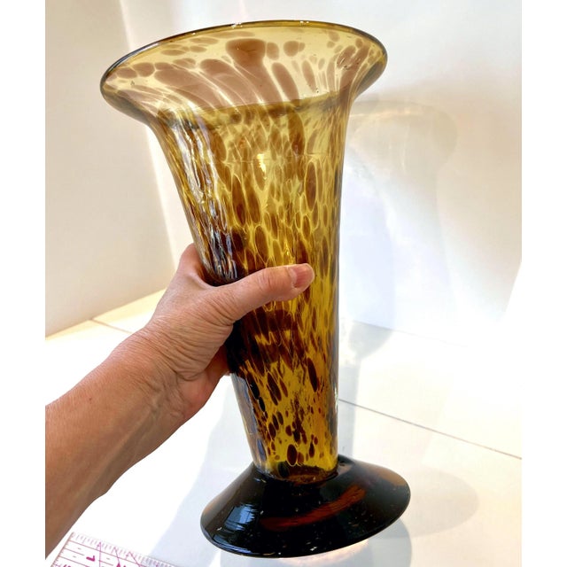 Glass Large Murano Style Tortoise Glass Footed Vase For Sale - Image 7 of 11