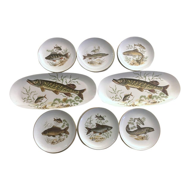 Mid 20th Century Naaman Ltd. Muskey Fish Serving Set - 8pcs For Sale