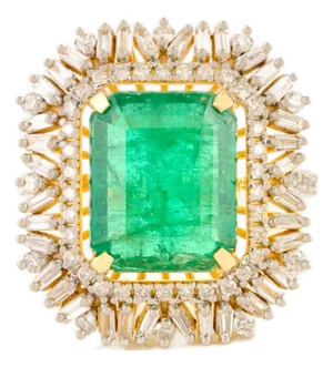 Estate 14k Gold 4.83 Ct Emerald & Diamond Cocktail Ring Size 7