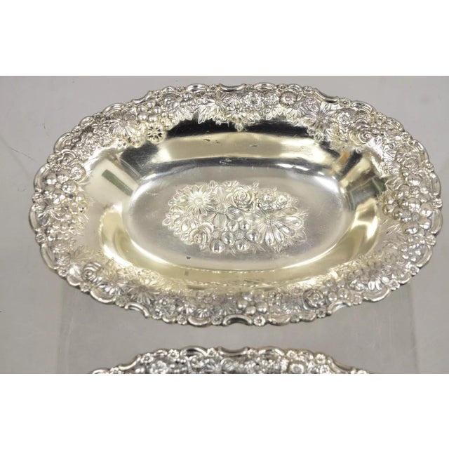 Vintage Victorian Silver Plated Floral Repousse Trinket Dish Japan - a Pair For Sale - Image 11 of 11