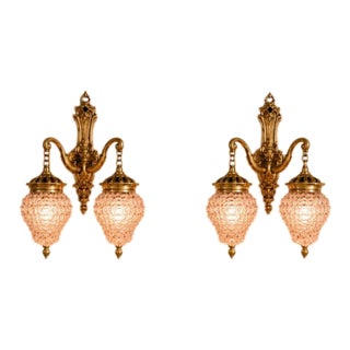 1980s French Louis XVI Gold Purple Crystal Wall Lamps Sconces-Pair For Sale