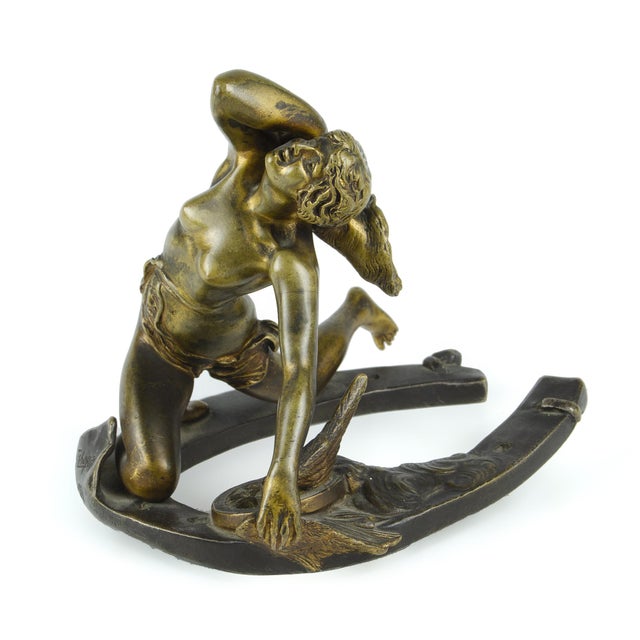 Early 20th century Art Nouveau bronze sculpture of a nude mythological young woman on a horseshoe 'Fortuna' by Charles...