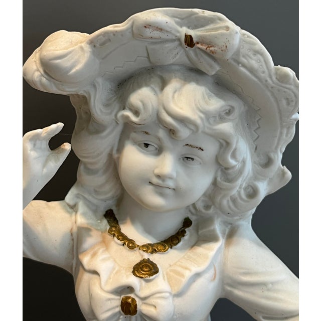 Ceramic Antique Pair of Carl Schneider Boy & Girl Porcelain Bisque Figurines From Germany - Circa 1885 For Sale - Image 7 of 10