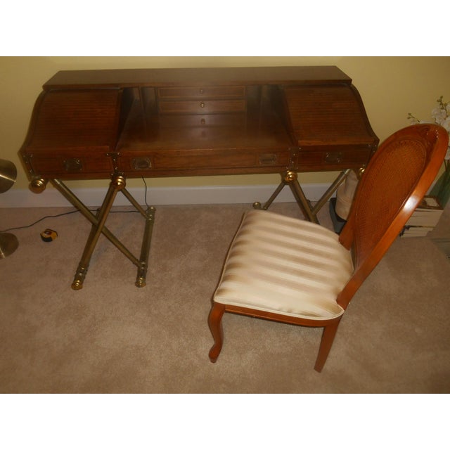 Vintage 1970's Drexel Oxford Square Campaign Style Desk Faux Brass Legs For Sale - Image 9 of 11