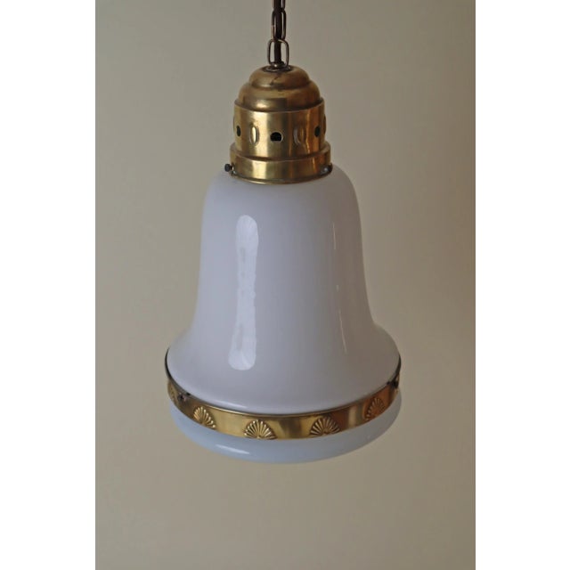 Art Nouveau Hanging Lamp in White Glass and Brass, 1920 For Sale - Image 17 of 18