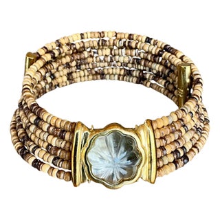 Vintage Fr Coconut Beaded Choker Necklace For Sale