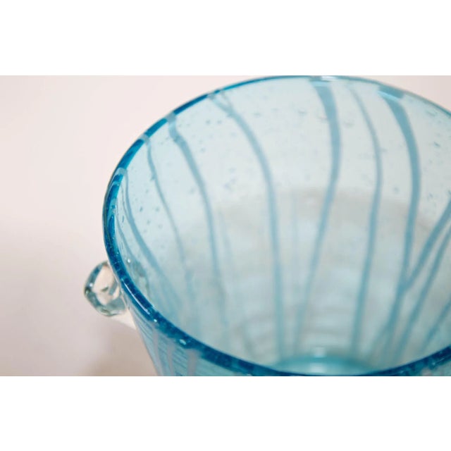 1970s Vintage Italian Murano Venini Venetian Art Glass Ice Bucket Blue and White For Sale In Palm Springs - Image 6 of 12