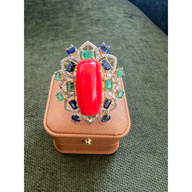 Bochic "Orient" Vintage Diamond, Emeralds, Sapphire & Opal Ring Set 18K Gold & silver For Sale - Image 4 of 18