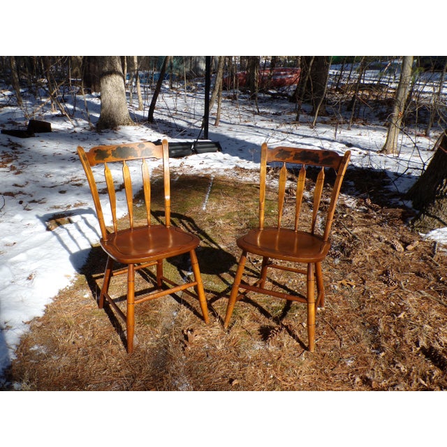 Brown Vintage Set of 4 L. Hitchcock Arrow Back Solid Maple Stenciled Dining Chairs For Sale - Image 8 of 12