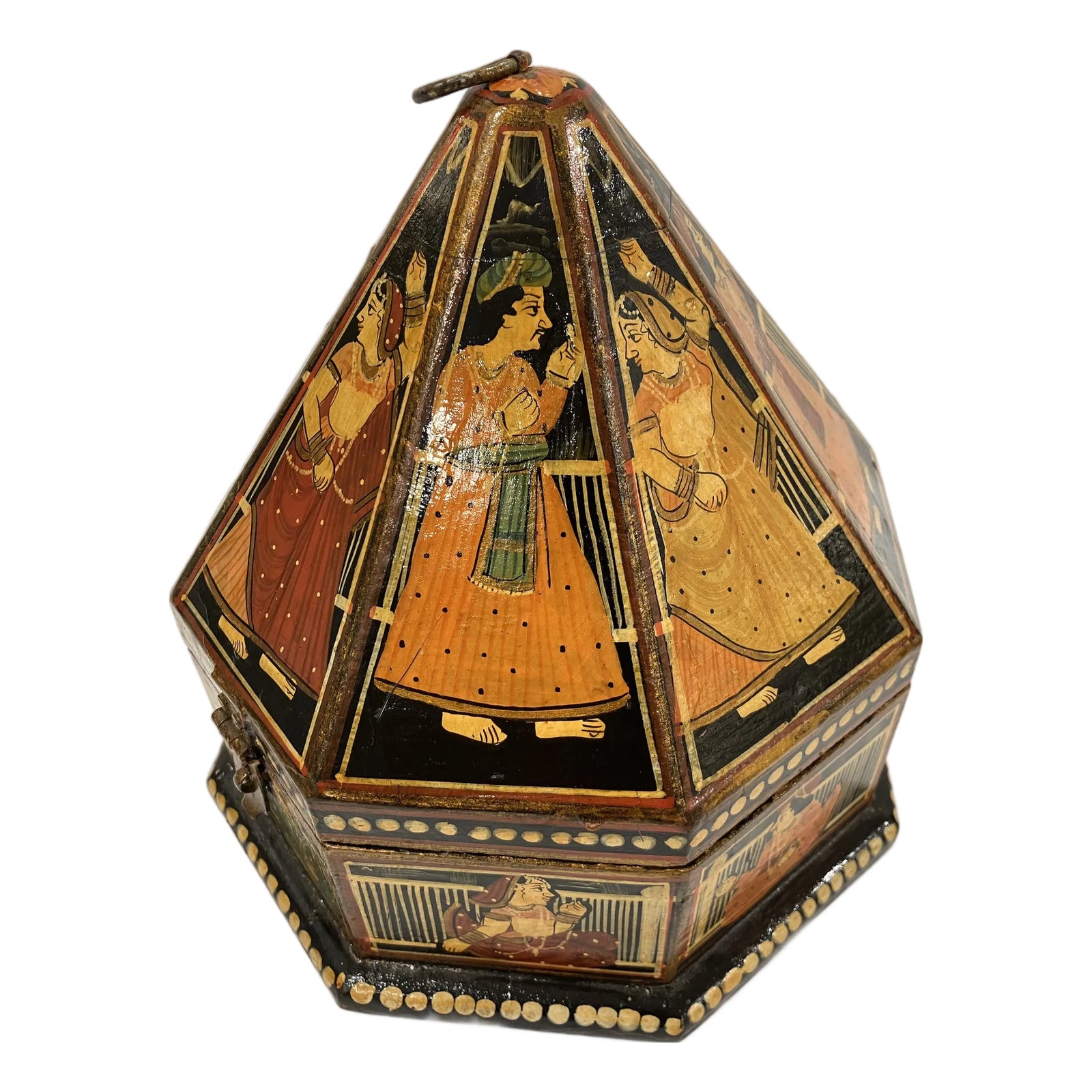 1950s Rajasthani Hand Painted Octagonal Box | Chairish