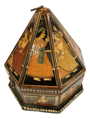 1950s Rajasthani Hand Painted Octagonal Box