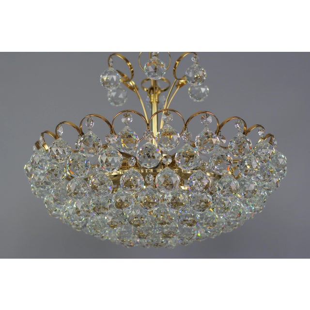 Seven Light Crystal Glass and Gilt Brass Chandelier, Germany, 1970s For Sale - Image 12 of 18