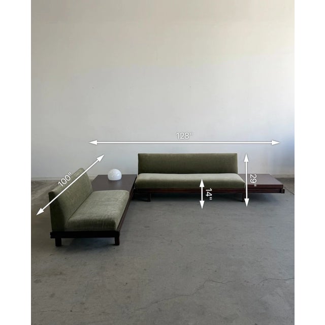 Vintage Platform Sectional in Walnut & Mohair For Sale - Image 9 of 14