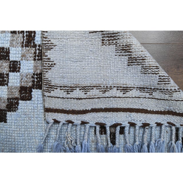 1970s 1970s Vintage Turkish Oushak Handmade Wool Cotton Blue Runner Rug For Sale - Image 5 of 11