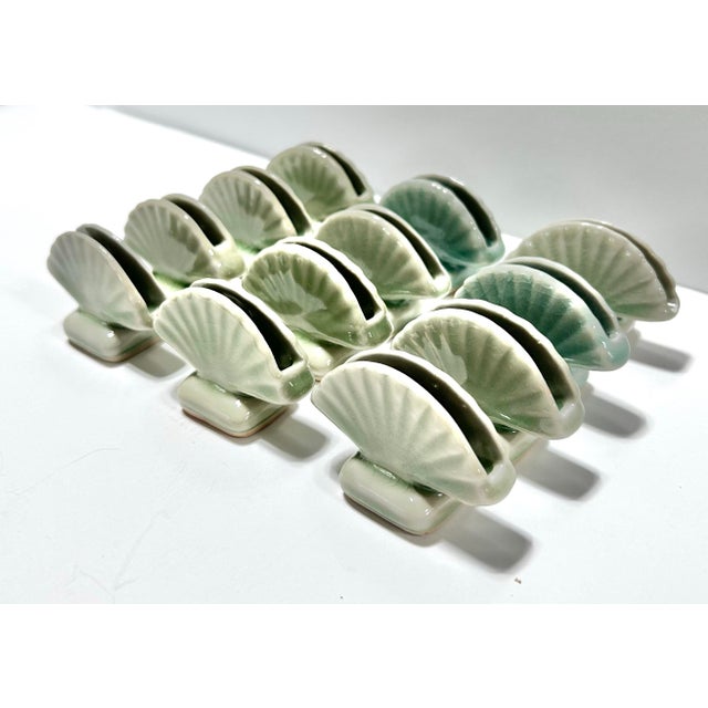 Rustic Vintage Ceramic Seashell Clamshell Place Card Holders - Set of 12 For Sale - Image 3 of 6
