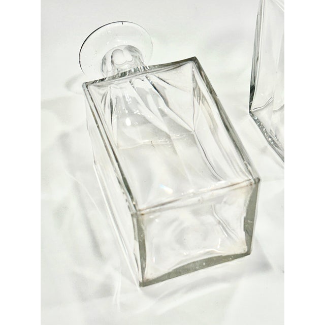 Vintage Cut Crystal Square Decanters With Octagonal Stoppers - a Pair For Sale - Image 4 of 9